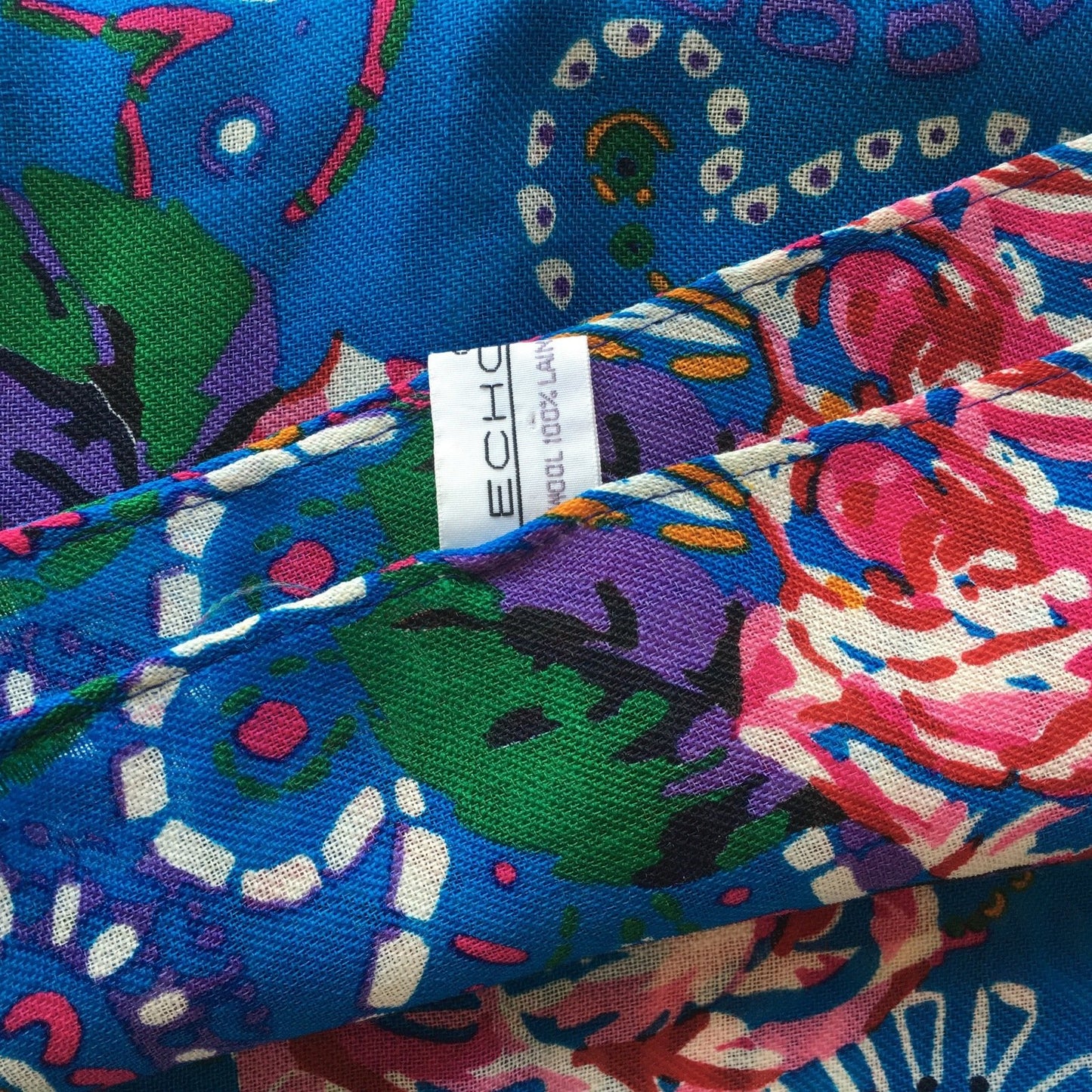Echo Floral Colorful Wool Scarf Vintage Accessories made in Japan