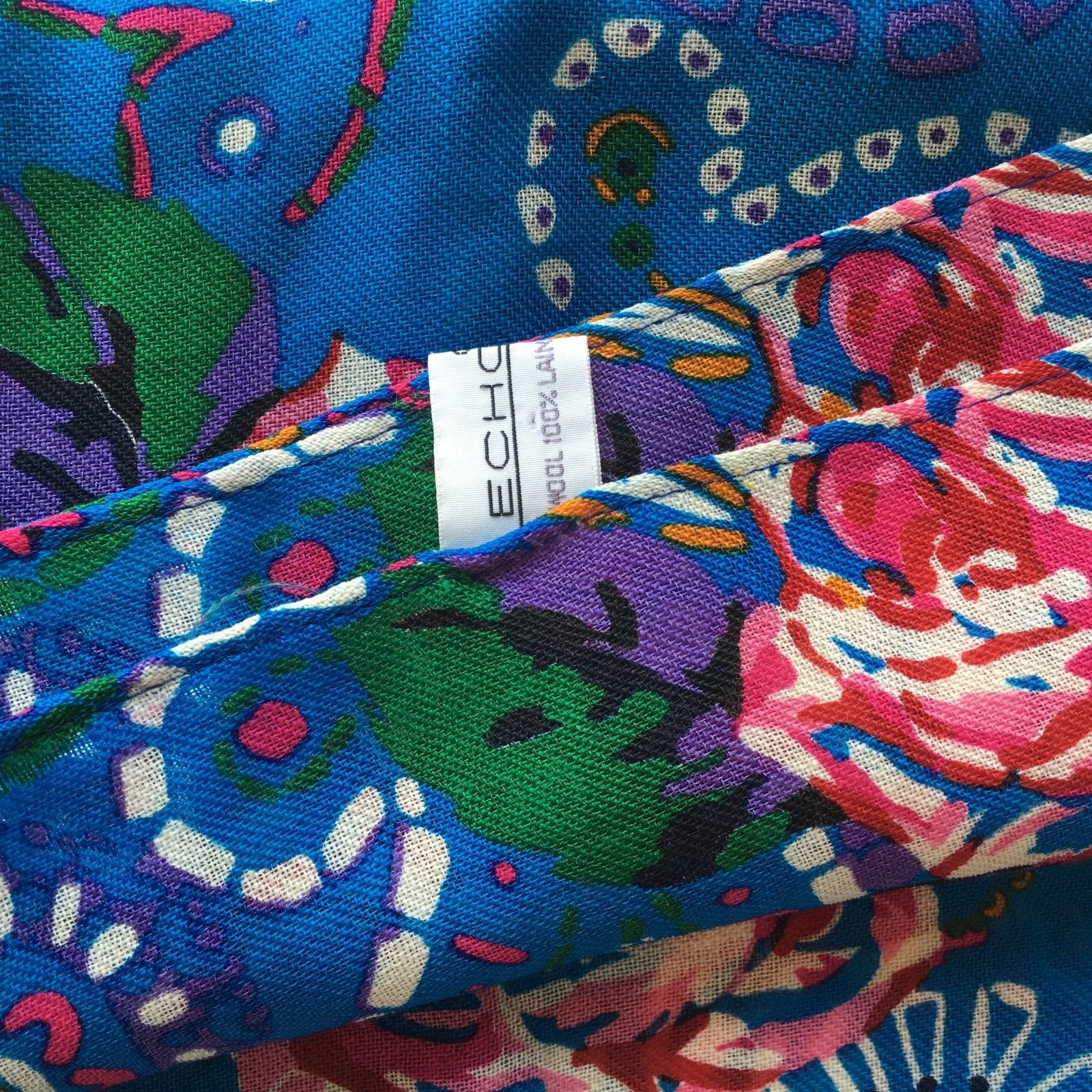 Echo Floral Colorful Wool Scarf Vintage Accessories made in Japan