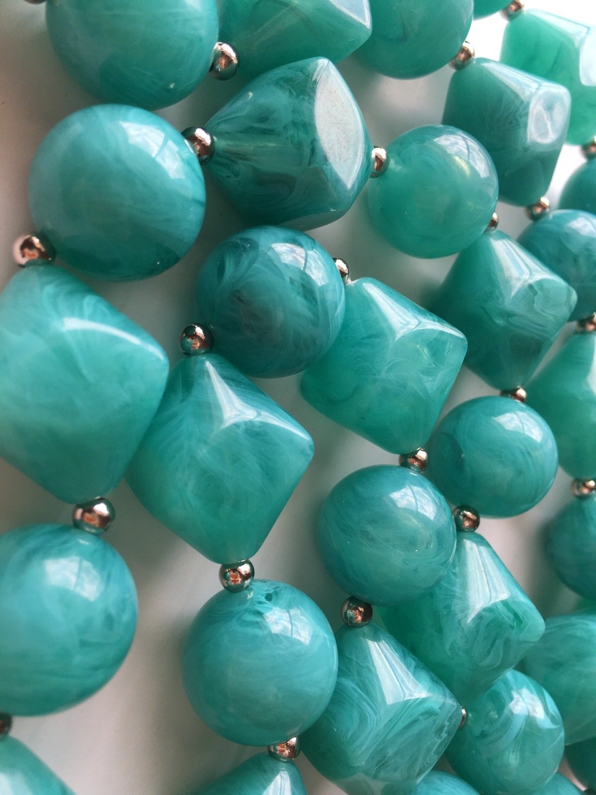 Teal Blue Green Long Necklace Vintage Plastic Jewelry