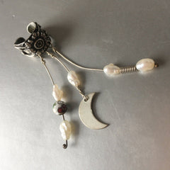 Baroque Pearls Floral Moon Ear Cuff - A Timeless Statement Piece