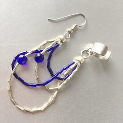 Zaffre Blue Silver Link Ear Cuff Single Earrings Vintage Jewelry