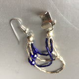 Zaffre Blue Silver Link Ear Cuff Single Earrings Vintage Jewelry