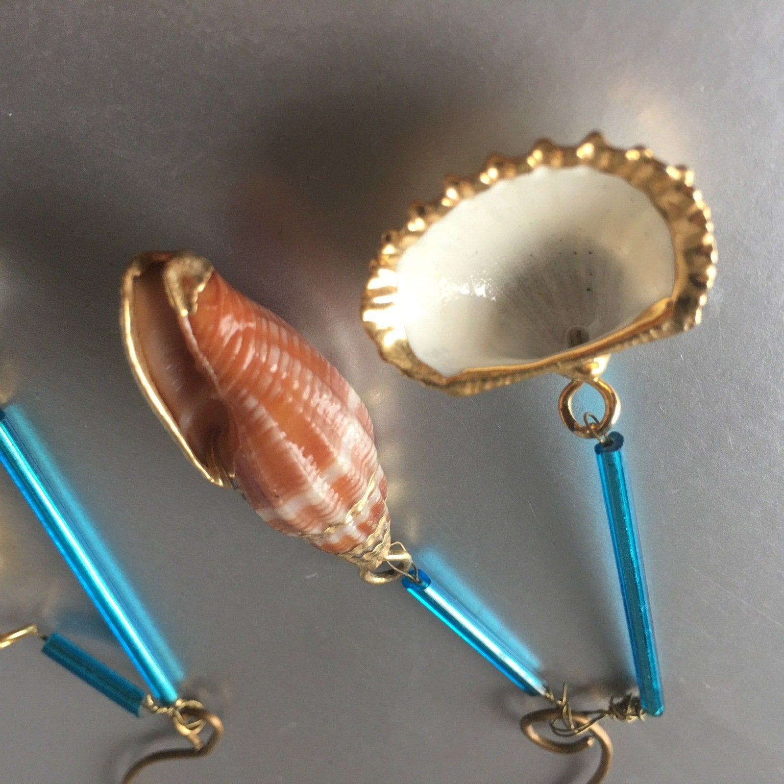 Sea Shells Blue Ear Cuff Single Earrings Vintage Jewelry
