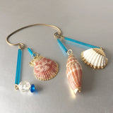 Sea Shells Blue Ear Cuff Single Earrings Vintage Jewelry