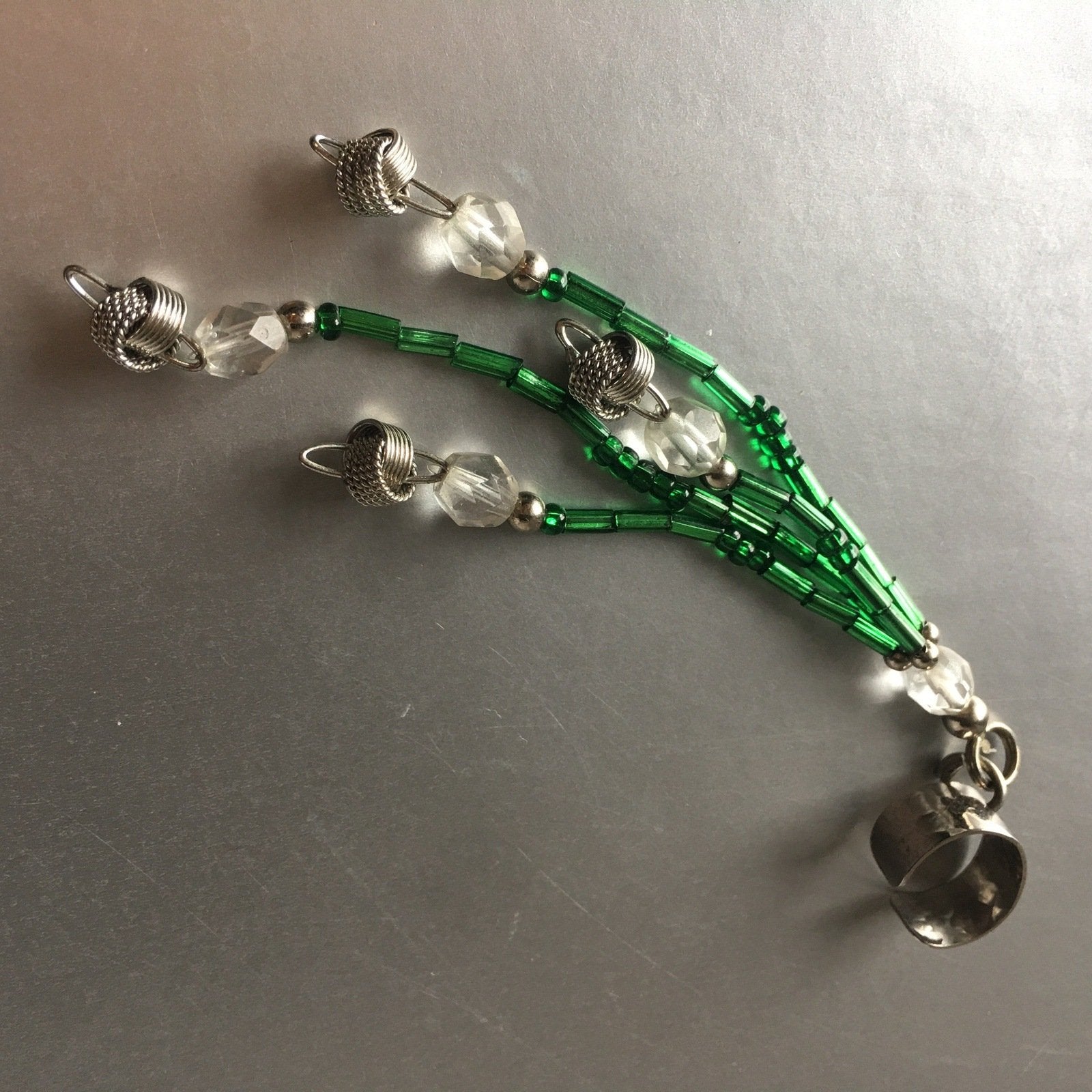 Green Silver Ear Cuff Single Earrings Vintage Jewelry