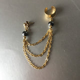 Hematite Golden Chains Link Ear Cuff Single Earrings Vintage Jewelry