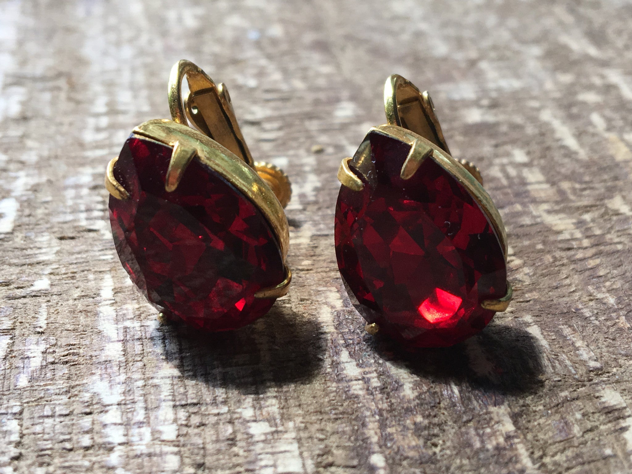 Miriam Haskell Vintage Red Rhinestone Earrings - Rare Luxury from the 20th Century