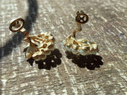 Vintage Trifari pearls floral clip-on earrings with rhinestones.