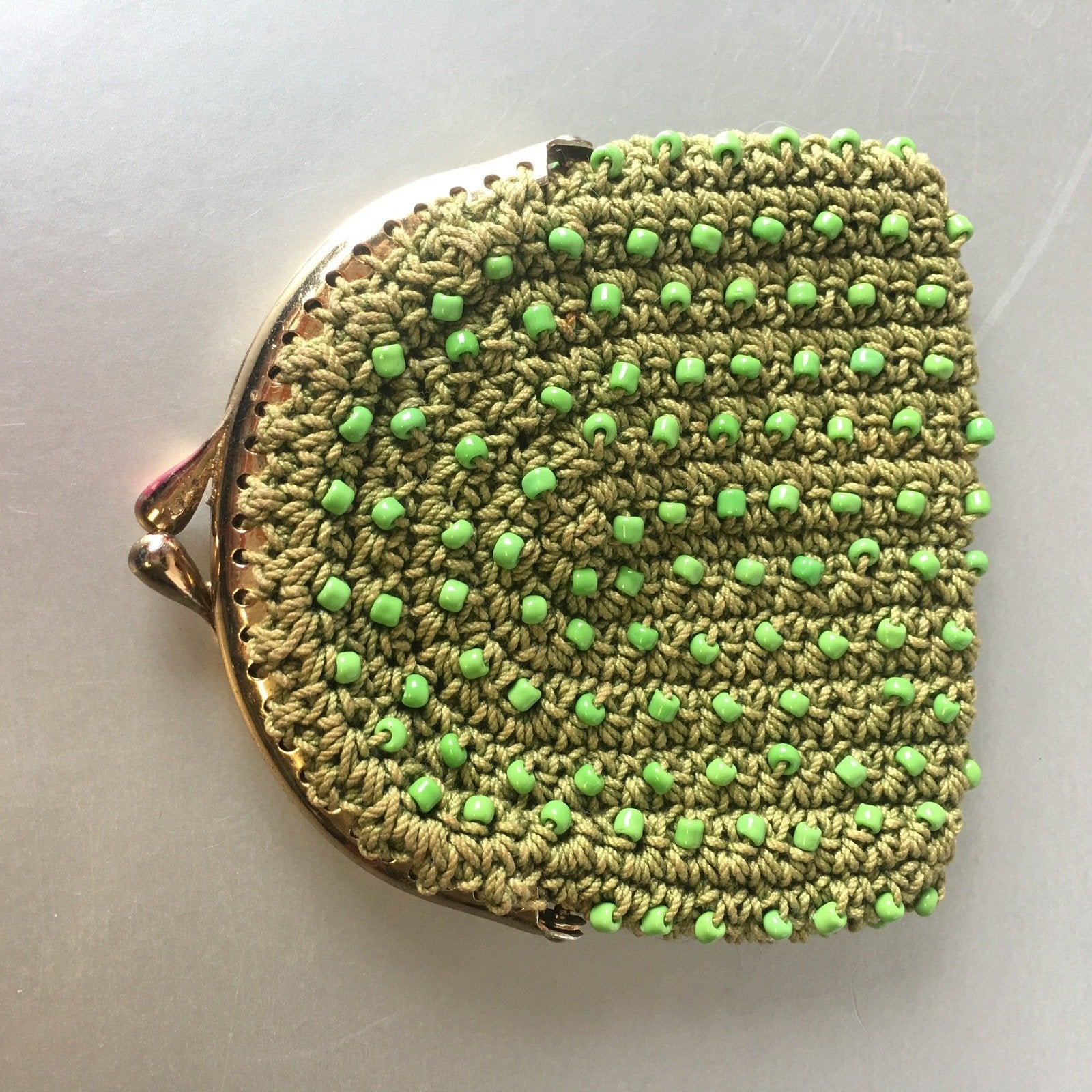Green Seed Beads Coin Purse Little Bag Vintage Accessories