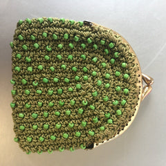 Green Seed Beads Coin Purse Little Bag Vintage Accessories