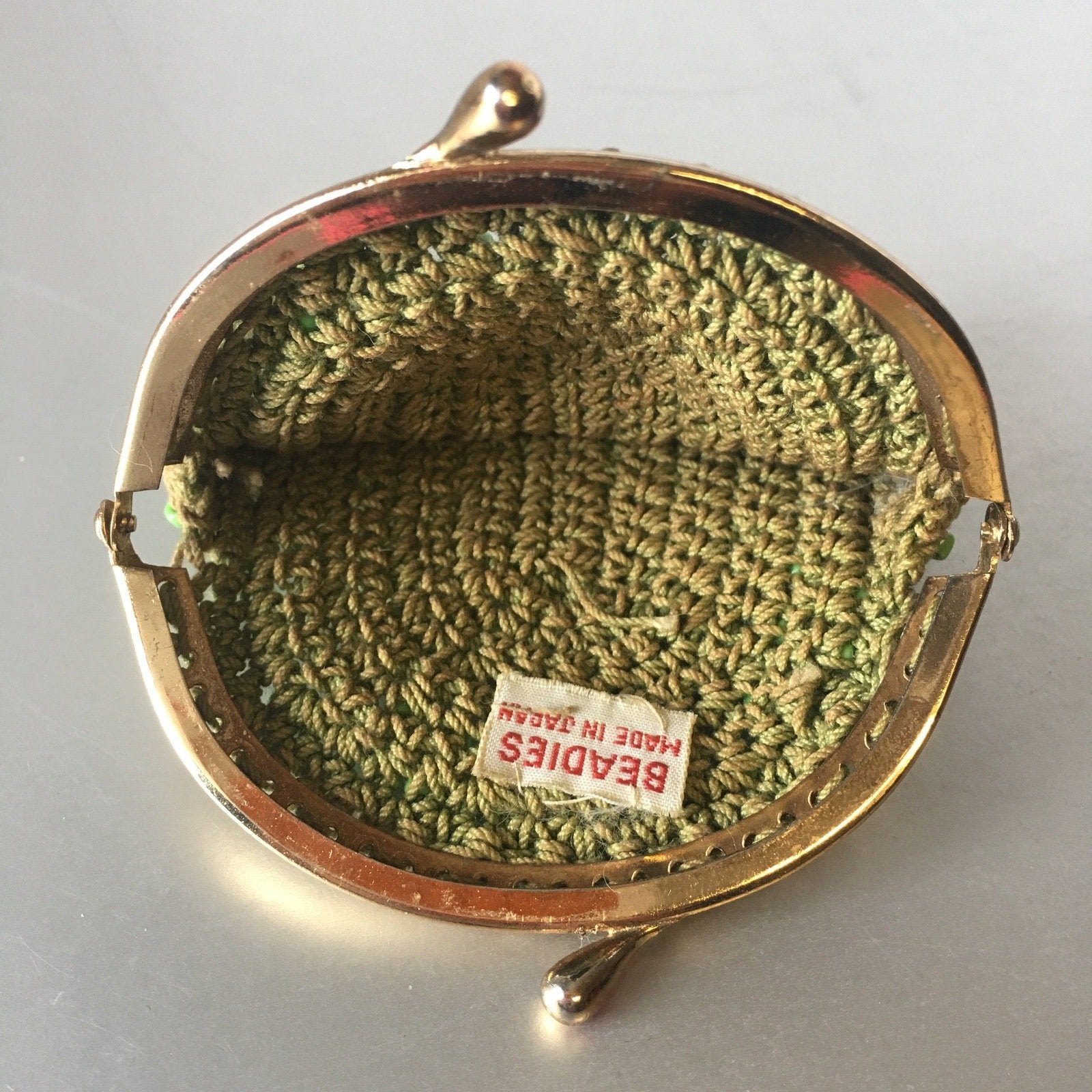 Green Seed Beads Coin Purse Little Bag Vintage Accessories