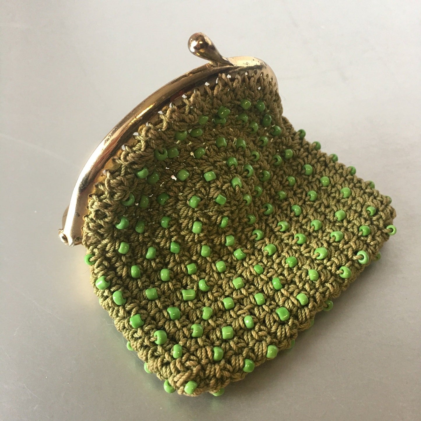 Green Seed Beads Coin Purse Little Bag Vintage Accessories
