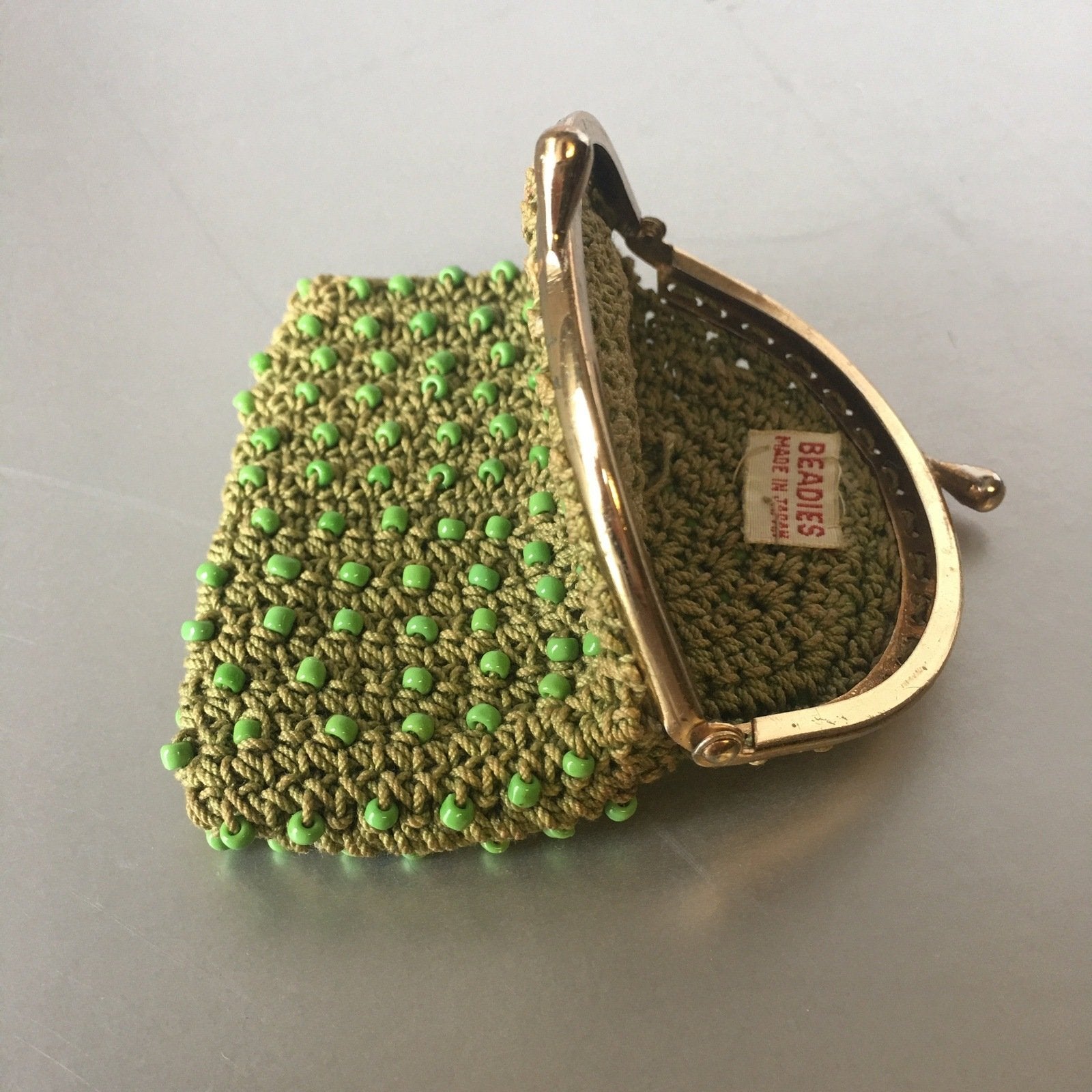 Green Seed Beads Coin Purse Little Bag Vintage Accessories