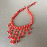 Red Choker Bib Necklace Vintage Plastic Jewelry