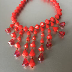 Red Choker Bib Necklace Vintage Plastic Jewelry