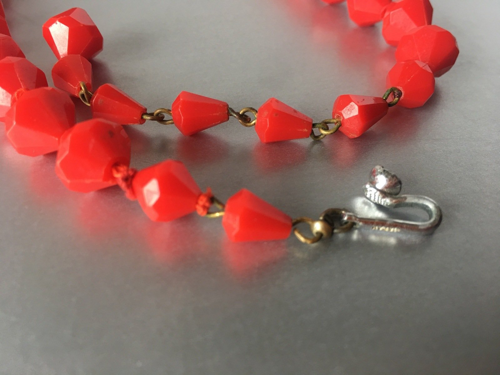Red Choker Bib Necklace Vintage Plastic Jewelry