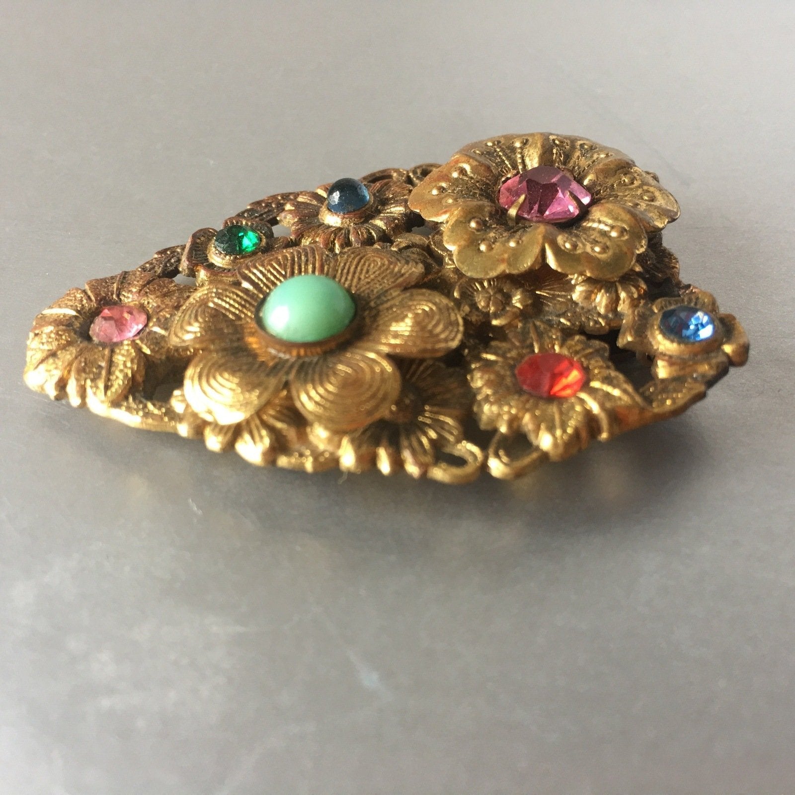 Colorful Floral Dress Clip Antique Pin Vintage Jewelry