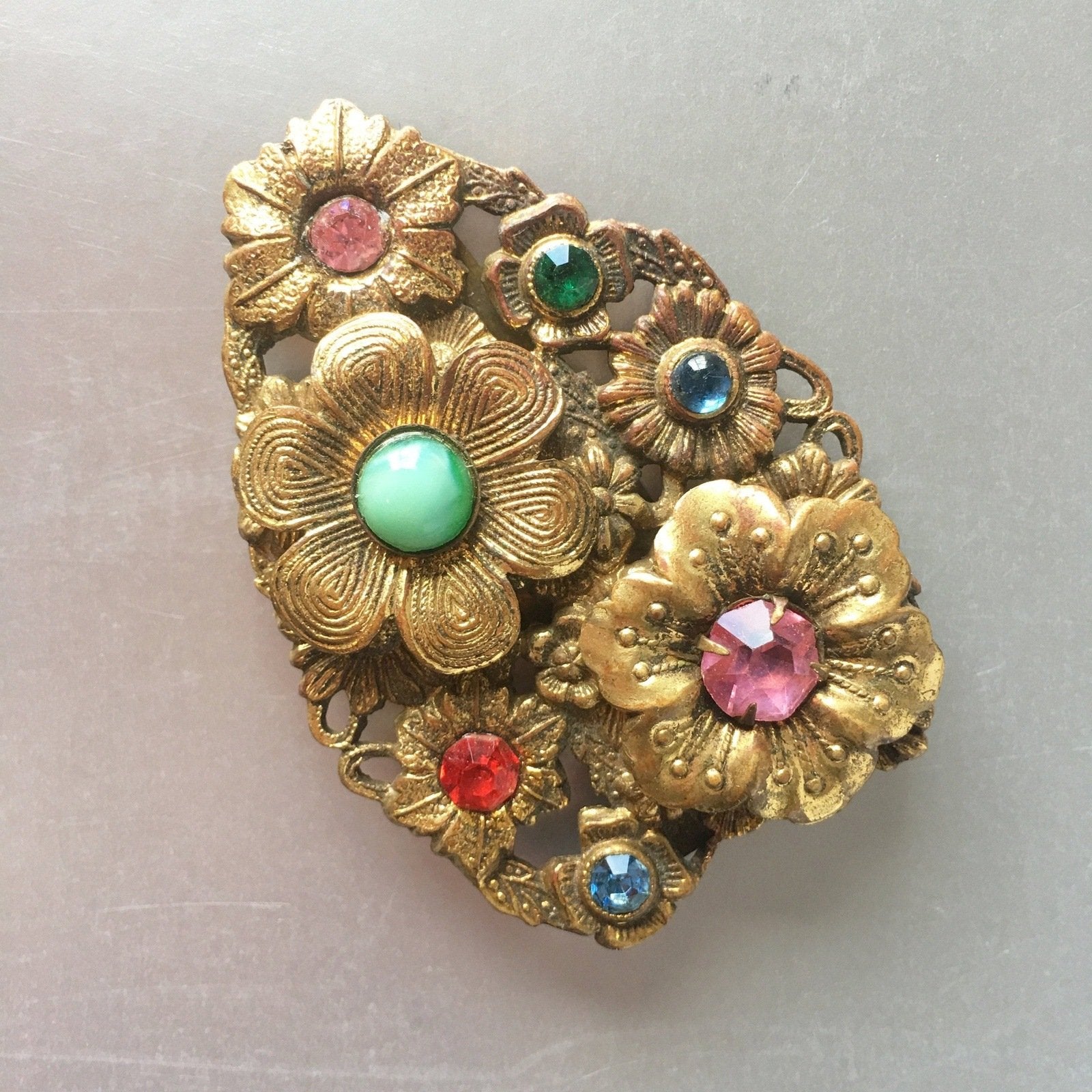 Colorful Floral Dress Clip Antique Pin Vintage Jewelry