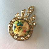 Victorian Couple Porcelain Dress Clip Pin Vintage Jewelry