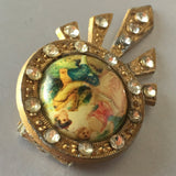 Victorian Couple Porcelain Dress Clip Pin Vintage Jewelry