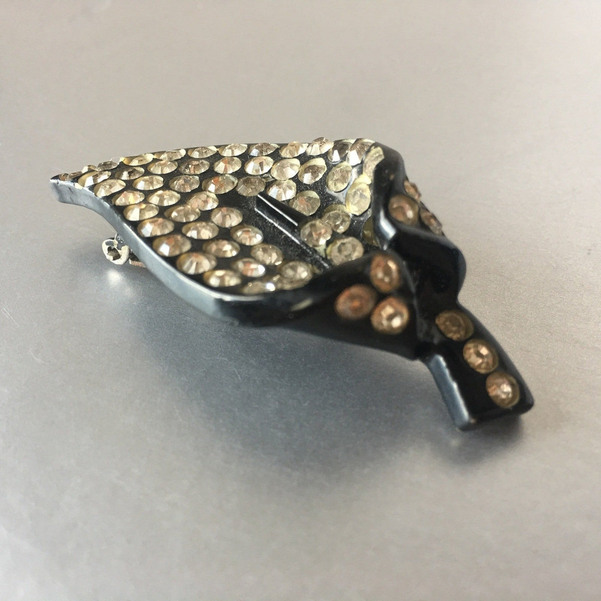 Black Sparkly Rhinestone Dress Clip Pin Vintage Jewelry