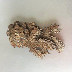 Marcasite Floral Antique Brass Dress Clip Pin Vintage Jewelry