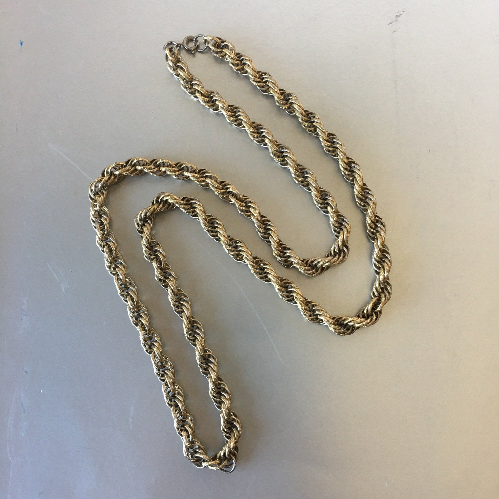 French Rope Chain Necklace Gold Plated Vintage Jewelry