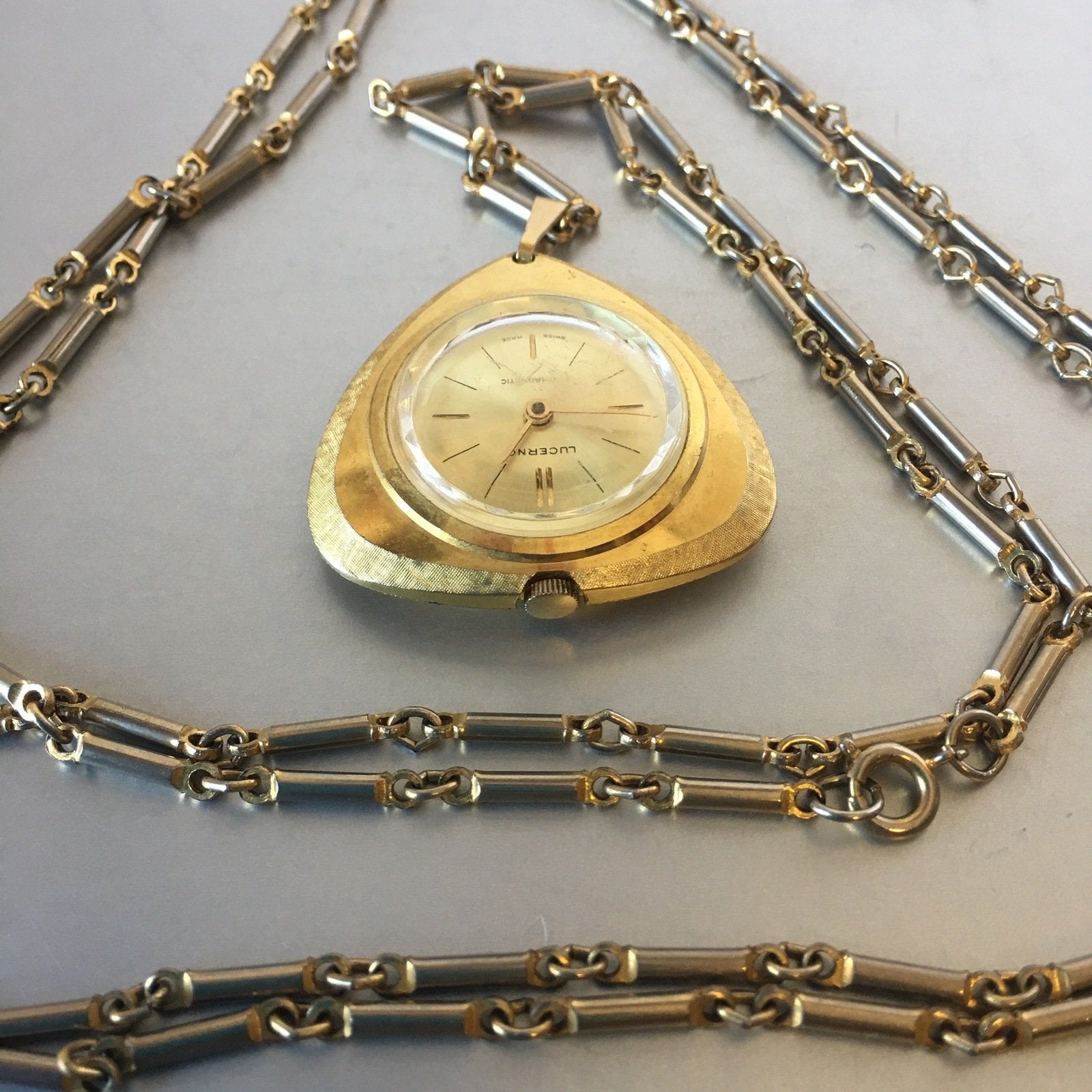 Lucerno Swiss Watch Pendant Necklace Vintage Jewelry