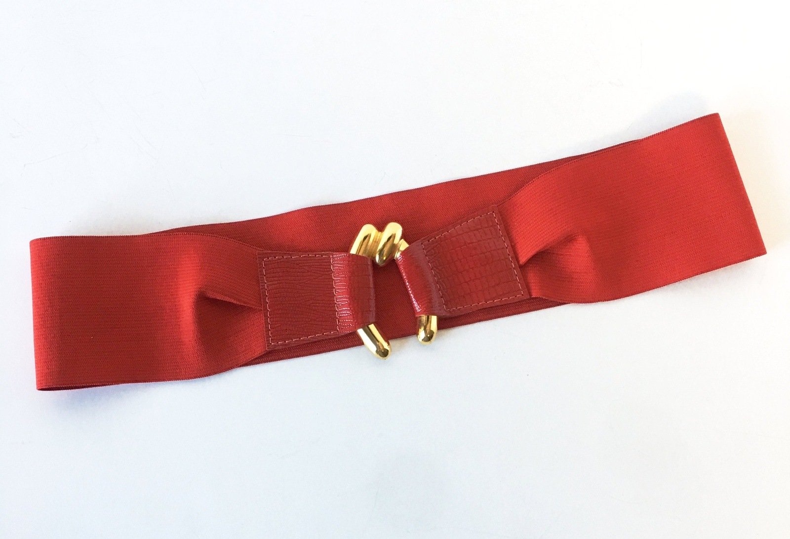 Red Stretch Belt Golden Buckle Vintage Accessories