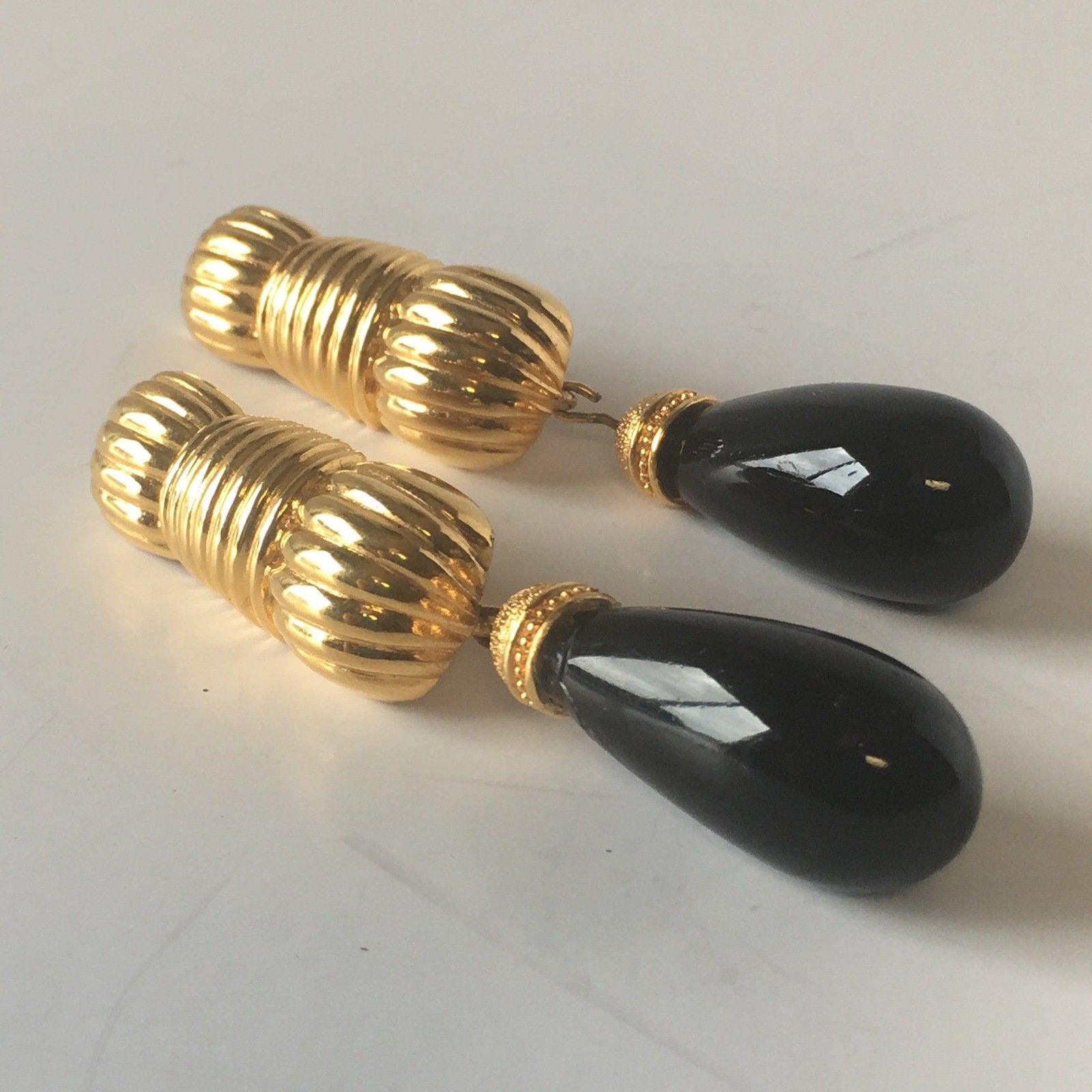Fendi Black Gold Clip on Earrings Vintage Jewelry