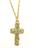 Green Jadeite Cross Pendant Chain Necklace Figural Vintage Jewelry