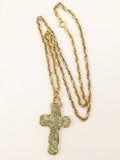 Green Jadeite Cross Pendant Chain Necklace Figural Vintage Jewelry