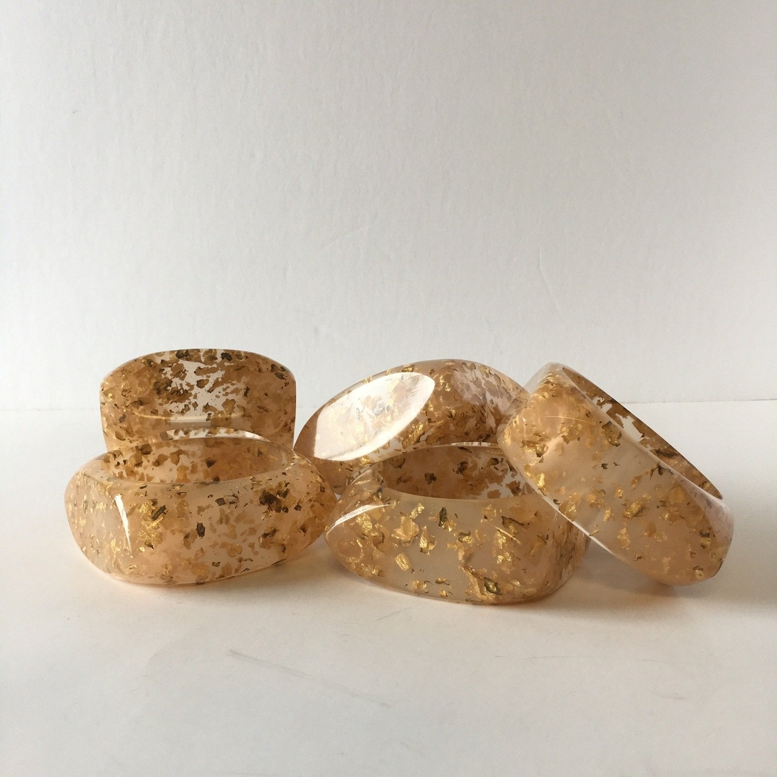 Golden Leaves Clear Resin Bangle Bracelet Contemporary Jewelry