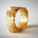 Golden Leaves Clear Resin Bangle Bracelet Contemporary Jewelry