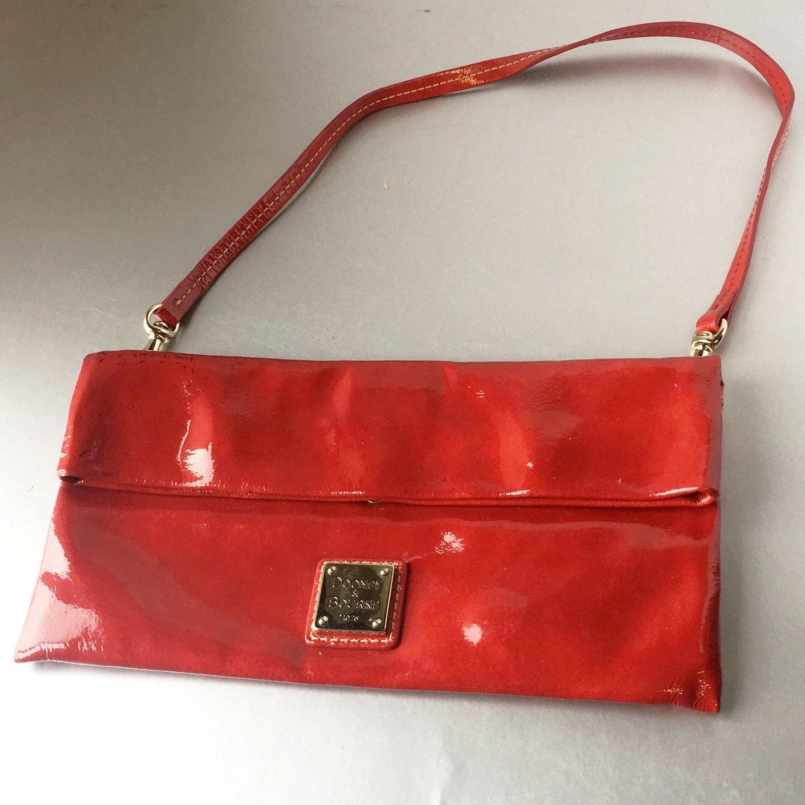 Dooney & Bourke Red Patent Leather Fold-over Clutch Shoulder Bag