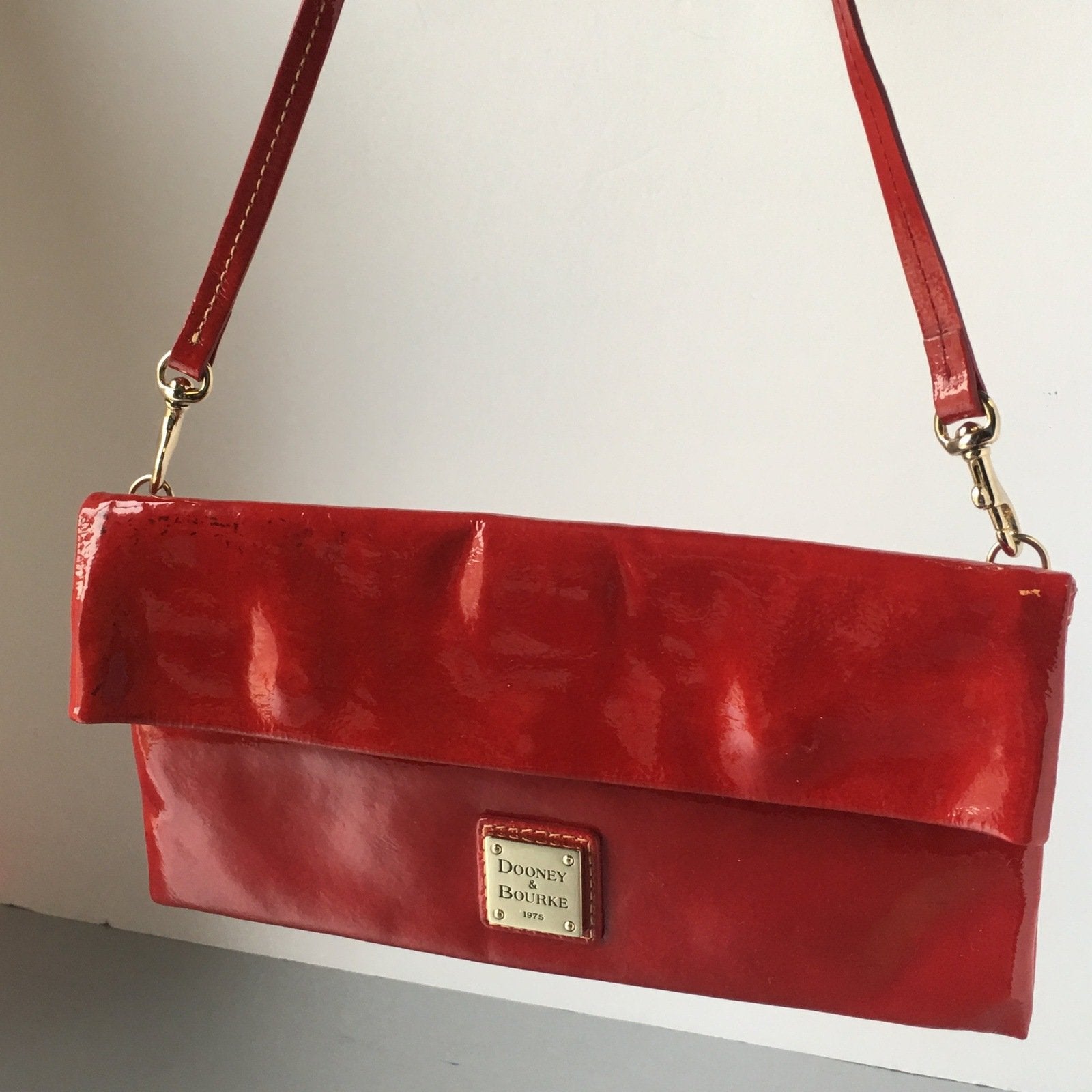 Dooney & Bourke Red Patent Leather Fold-over Clutch Shoulder Bag