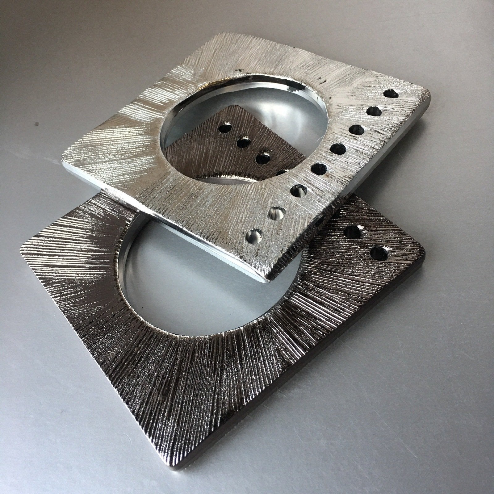 Metallic Modernist Bangle Set of 2 Silver Bracelets Contemporary Jewelry