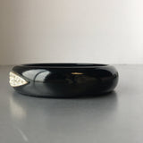 Black Wooden Bangle Bracelet Rhinestones Vintage Costume Jewelry