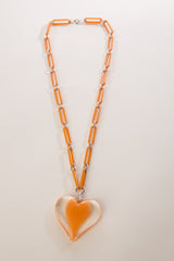 Vintage Plastic Jewelry Link Chain Necklace Large Heart Pendant