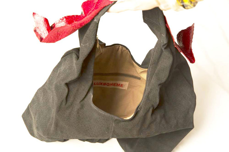 Suede Hobo Bag Tilapia Fish Skin Leather Handbag Slouch Bohemian Large Handbag Ethnic new handmade