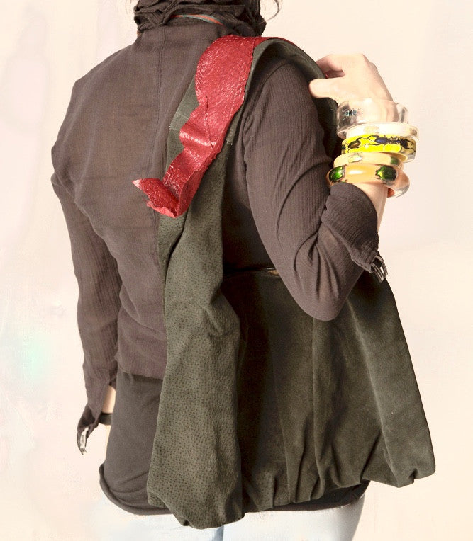 Suede Hobo Bag Tilapia Fish Skin Leather Handbag Slouch Bohemian Large Handbag Ethnic new handmade