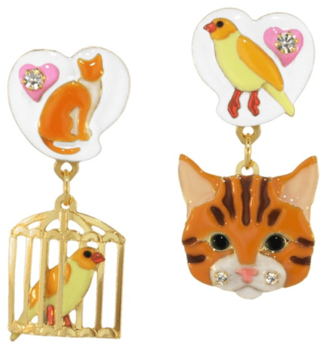 Lunch at the Ritz Earrings Cat & Bird Snack Whimsical Jewelry