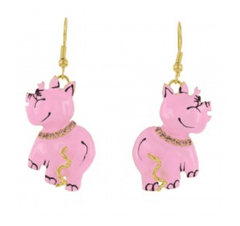Lunch at the Ritz Pink Pig Figural Dangling Earrings Contemporary Jewelry