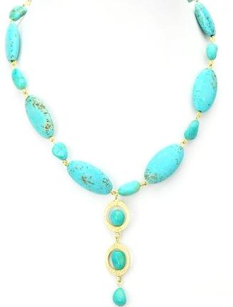 Gay Isber Turquoise Gold Bib Necklace Handmade Jewelry COMING