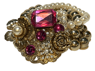 Barbie-Pink Pearl and Rhinestone Bracelet - Vibrant Vintage Jewelry