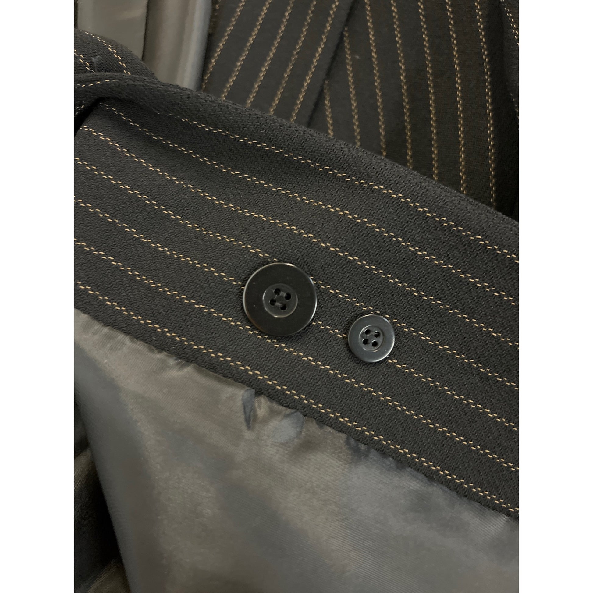 Oscar de la Renta Pinstripe Suit Black Beige Powerful Executive Size 2