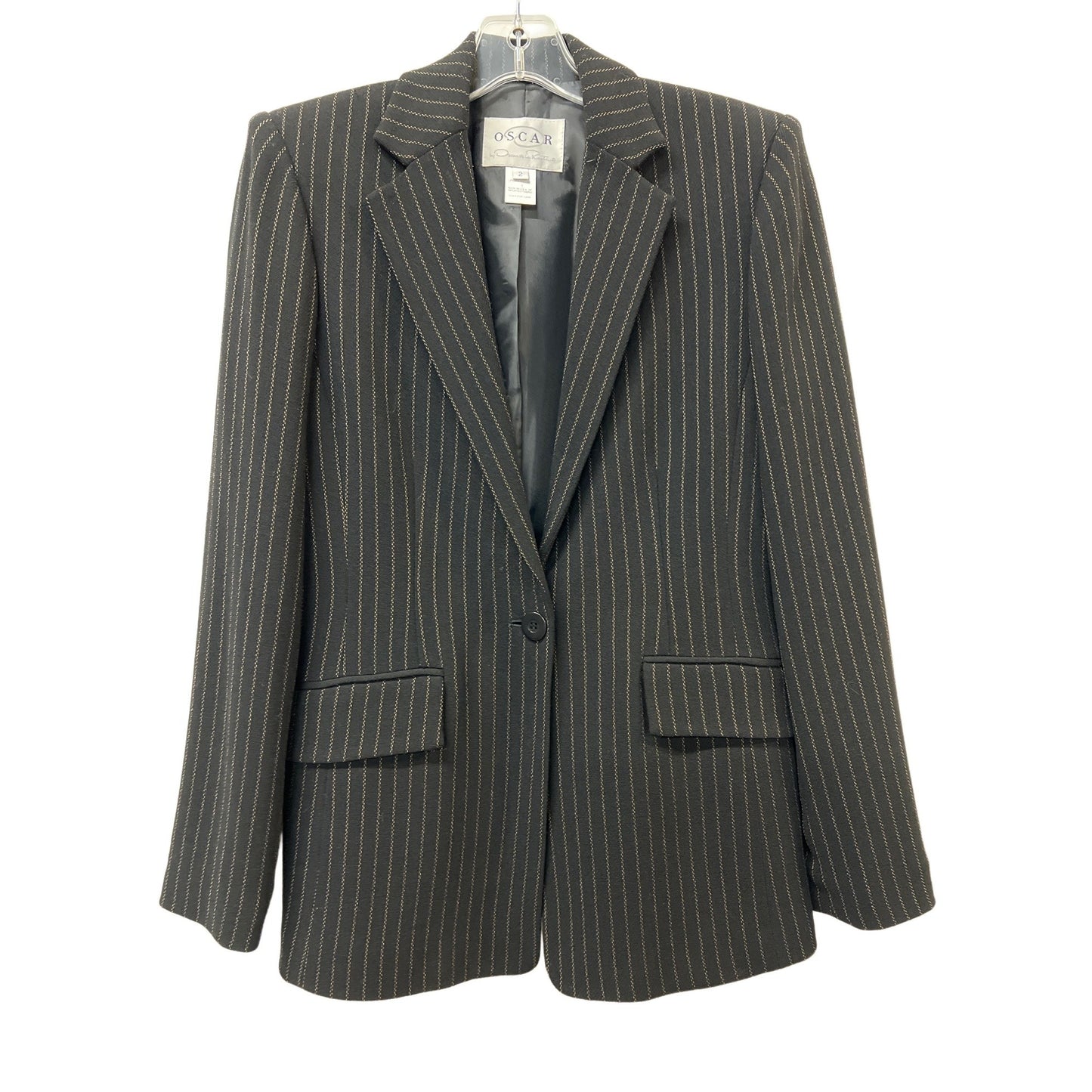 Oscar de la Renta Pinstripe Suit Black Beige Powerful Executive Size 2
