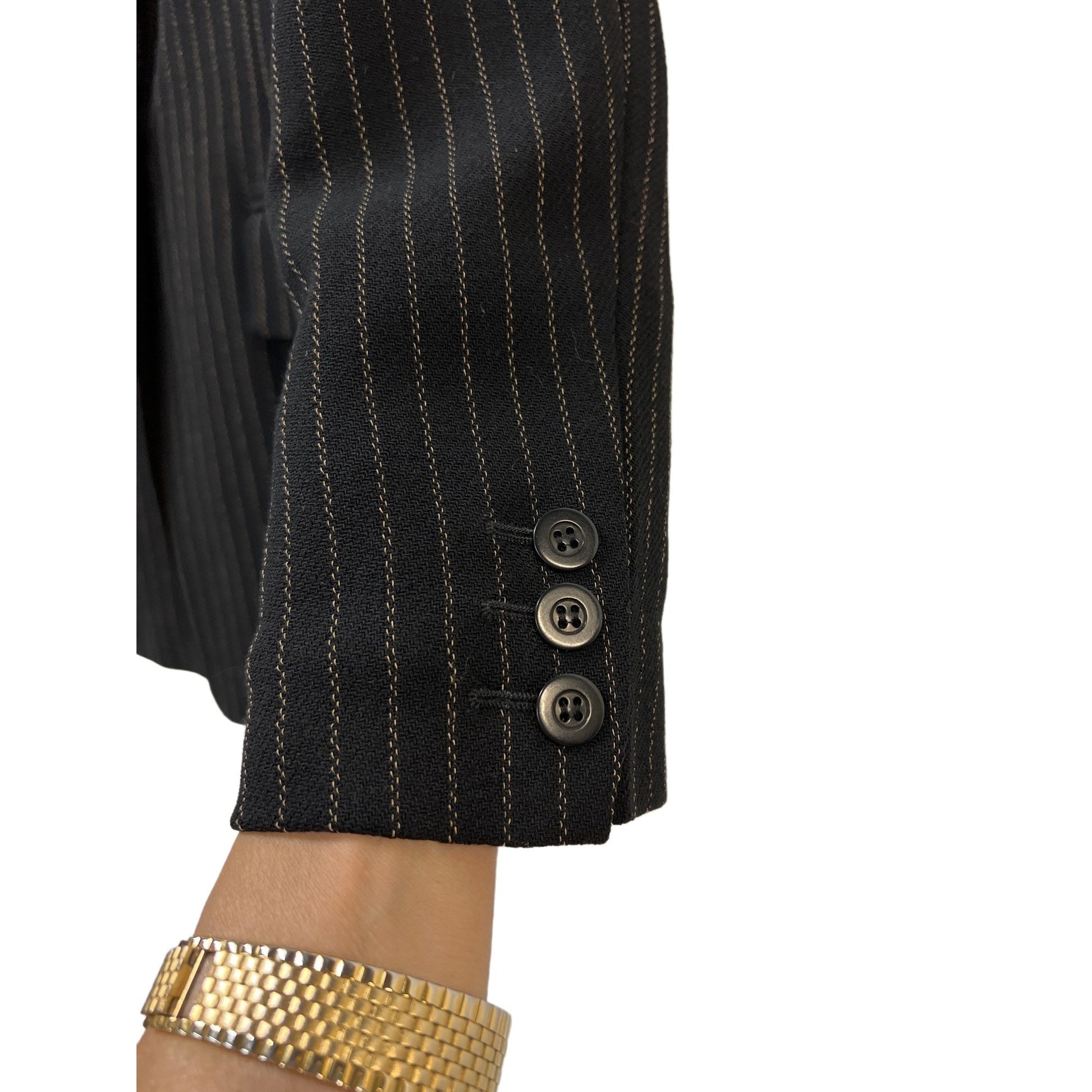 Oscar de la Renta Pinstripe Suit Black Beige Powerful Executive Size 2