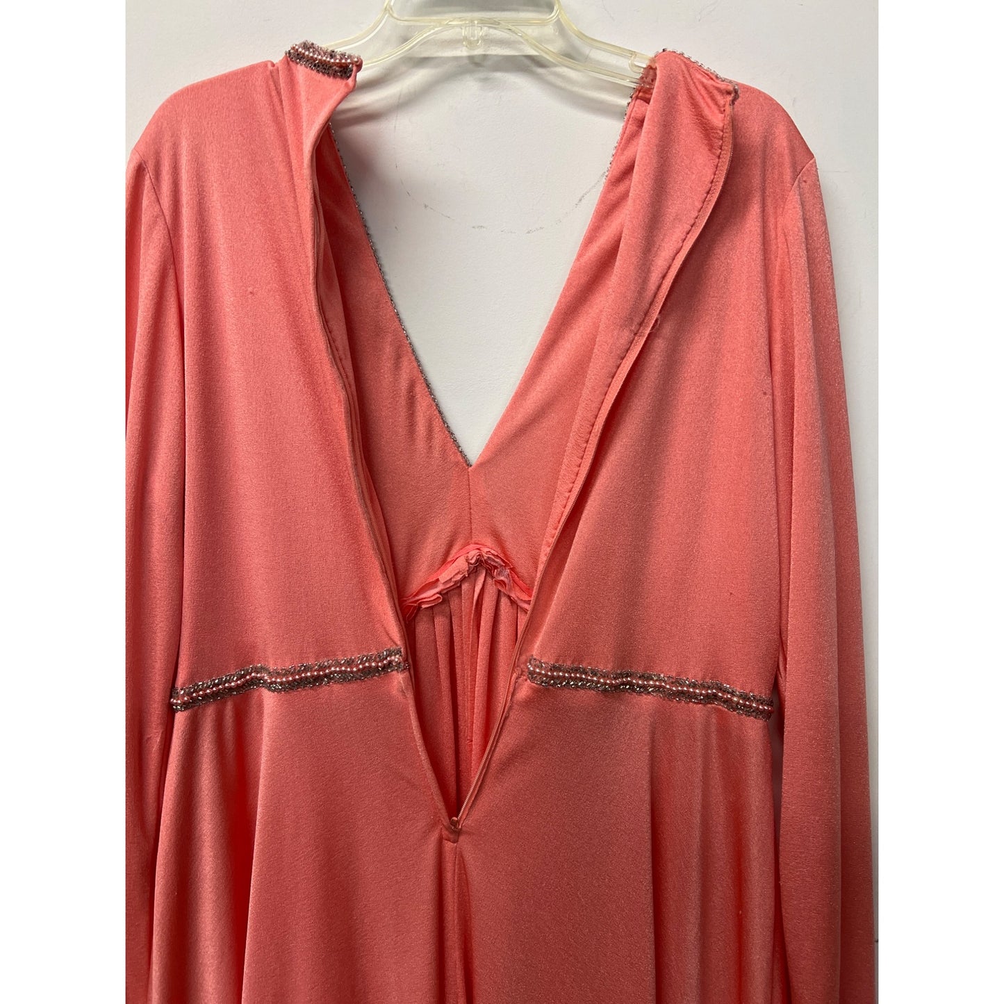 Vintage Jack Brian 1970 Maxi Dress Salmon Pink Beaded Special Evening