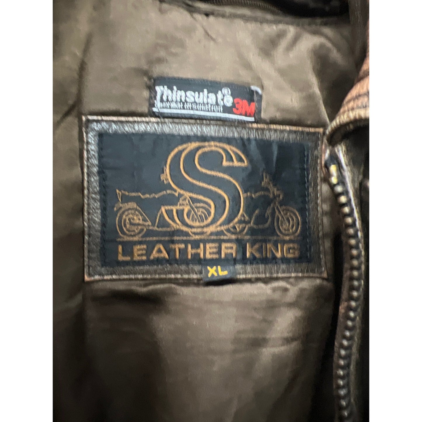 Vintage Leather King Motorcycle Jacket Brown Leather Bomber Biker Coat XL